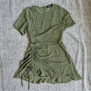 Missguided Sage Polka Dot Ruched Tea Dress
